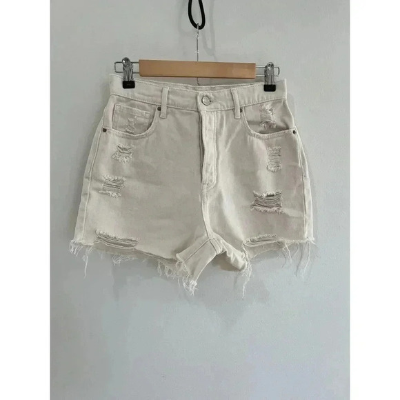 PacSun Pants - PacSun Shorts Womens 26 Cream High Rise Icon Short Denim Casual Holes